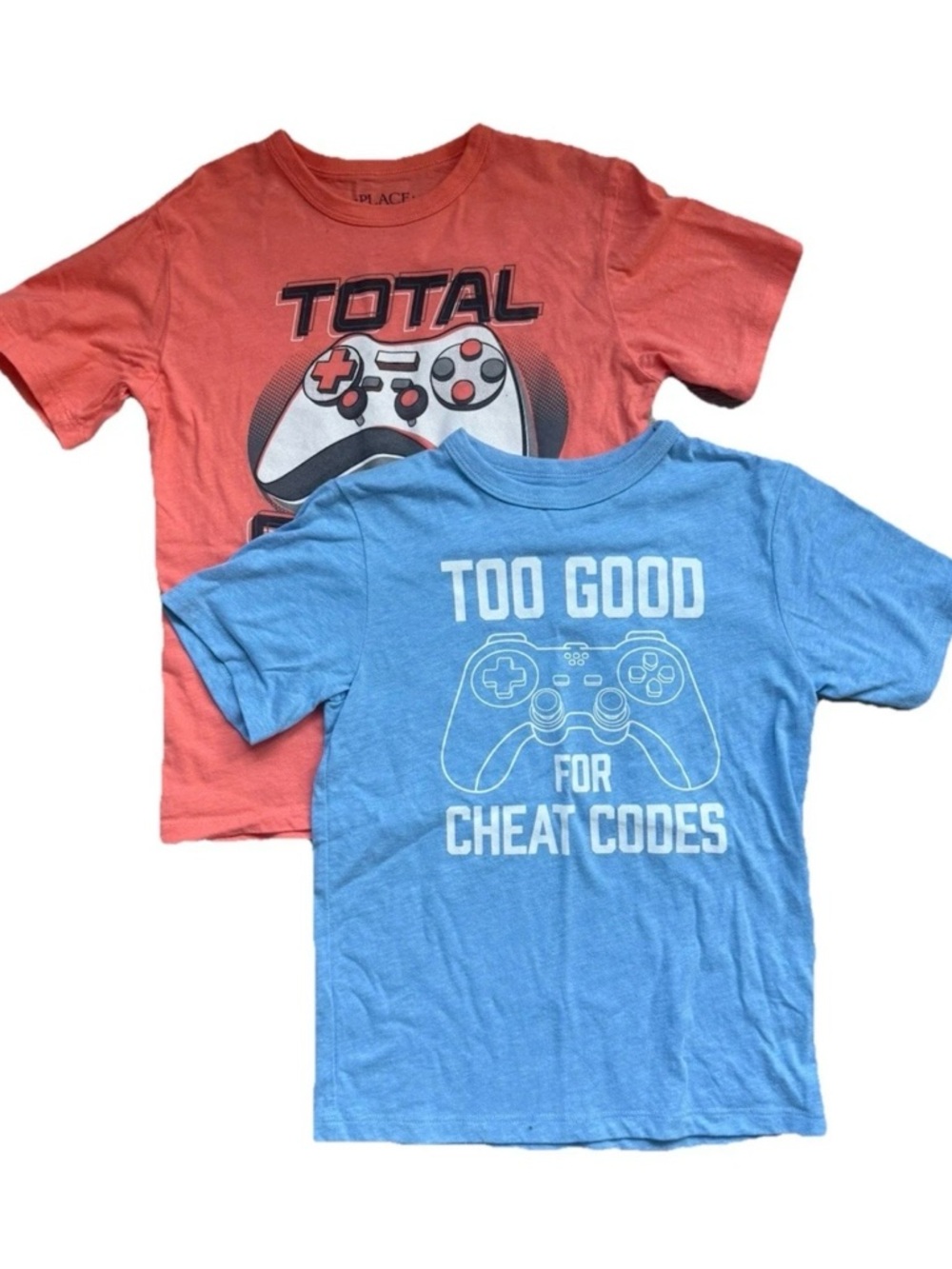 2 Place Boy’s Sz S 5/6 Short Sleeve Graphic T-Shirts Gaming Lt Blue Coral Orange